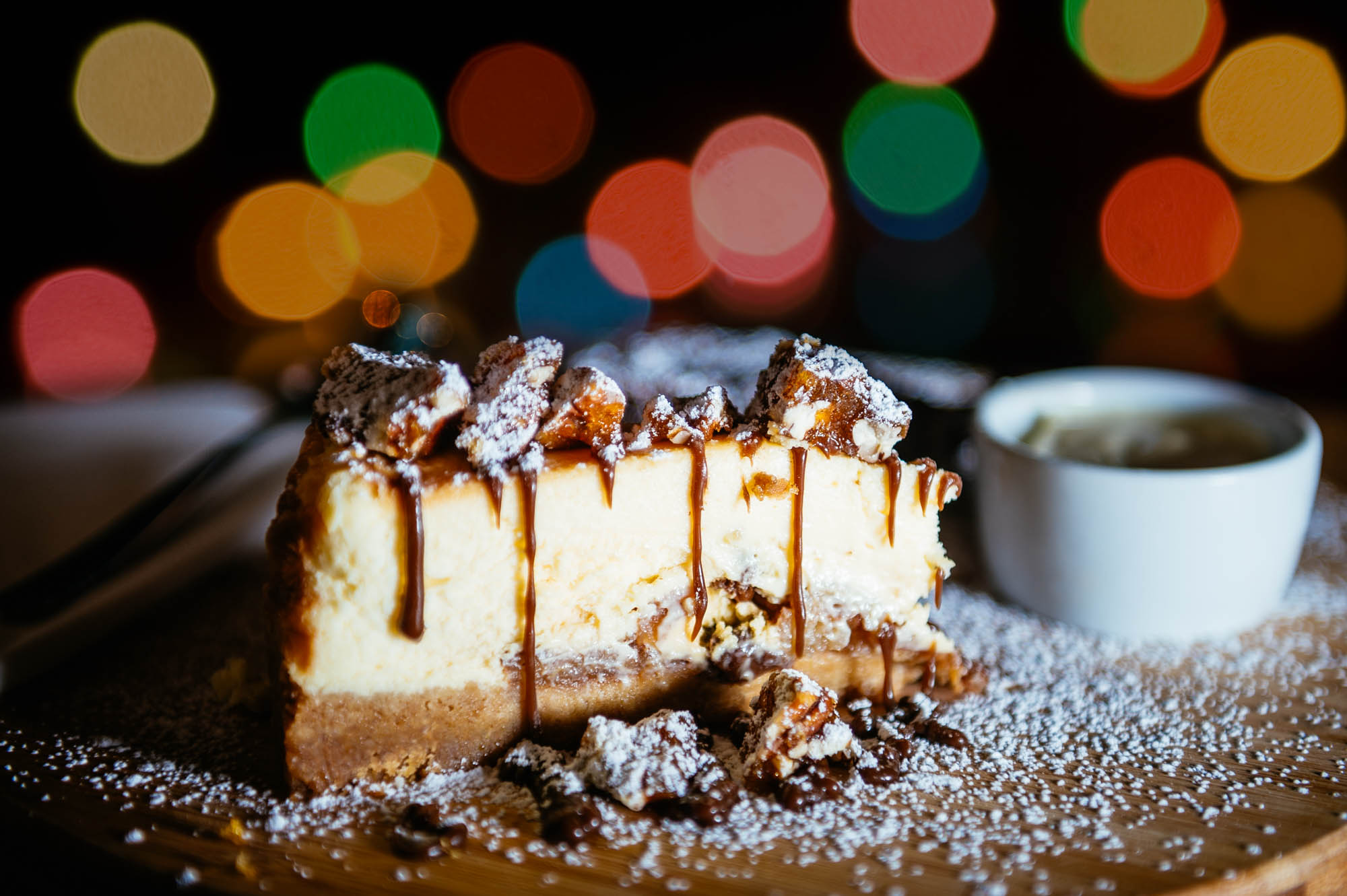 A photo of a cake shot with shallow depth of field with beautiful bokeh behind